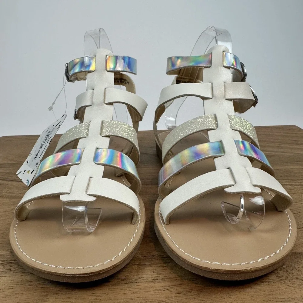 New Harper Canyon Valentina White Sparkle Holographic Gladiator Sandals Size 5 Y